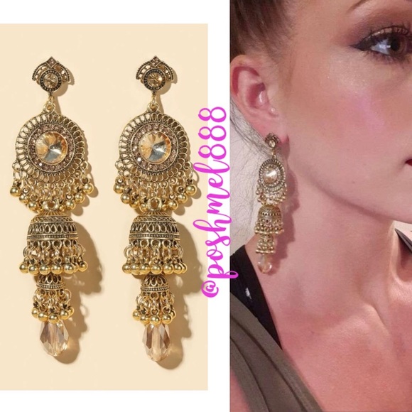 Rather Magical Jewelry - GoldenGilded Goddess Exotic Jhumka Ball Linear Statement Linear Dangle E…